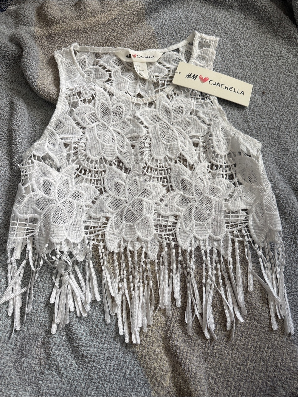 H&M White Lace Fringe Festival Crop Top